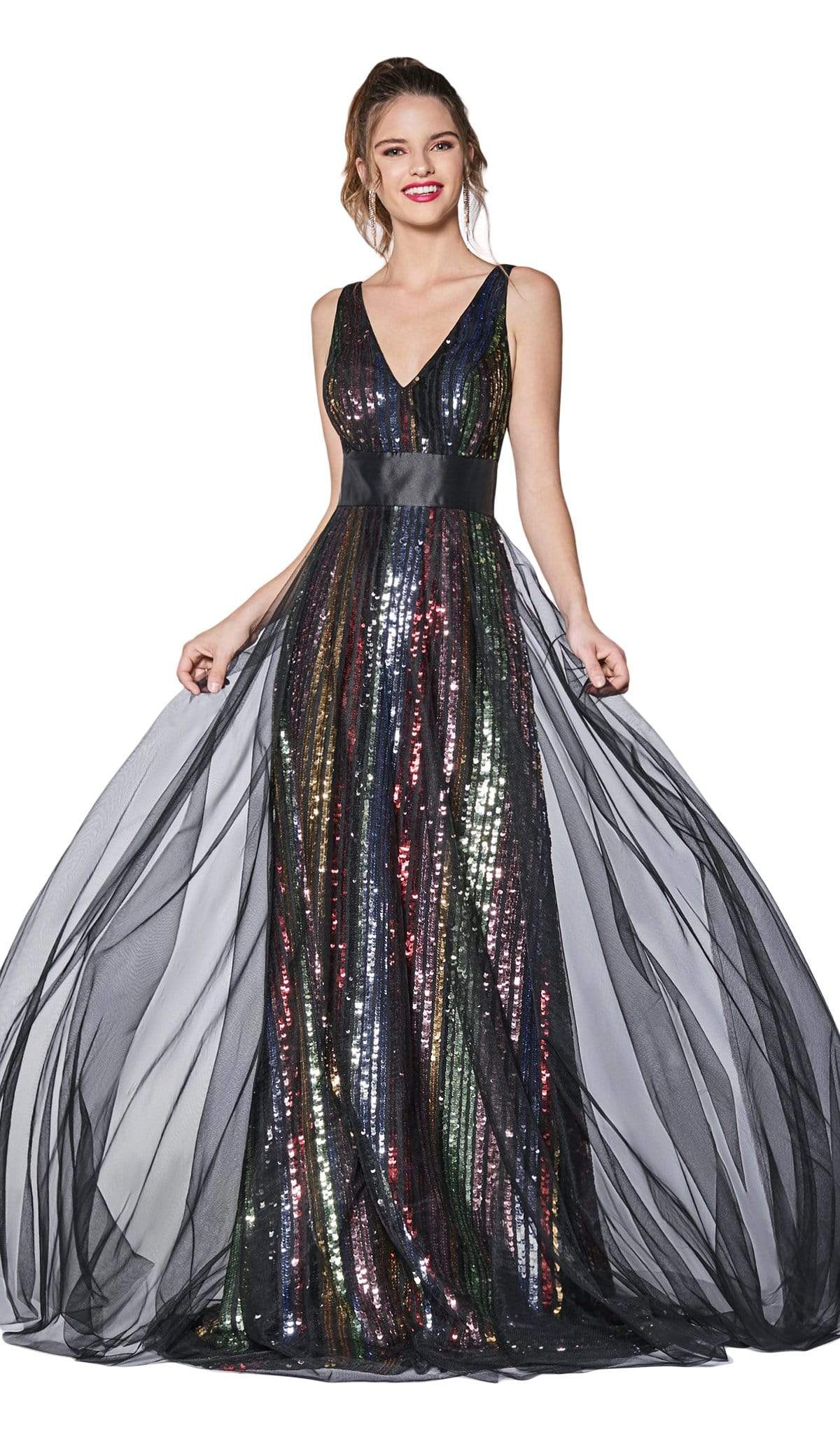 Cinderella Divine - CS033 Multicolored Sequined V-neck A-line Dress Special Occasion Dress 2 / Multi