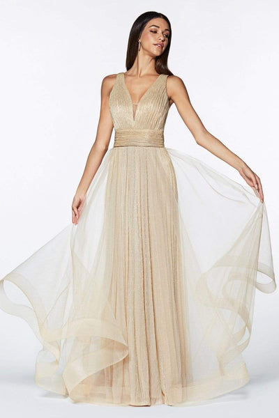 Cinderella Divine - CT0040 Metallic Knit Deep V-neck A-line Dress Bridesmaid Dresses 2 / Champagne