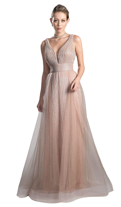 Cinderella Divine - CT0040 Metallic Knit Deep V-neck A-line Dress Bridesmaid Dresses 2 / Mauve