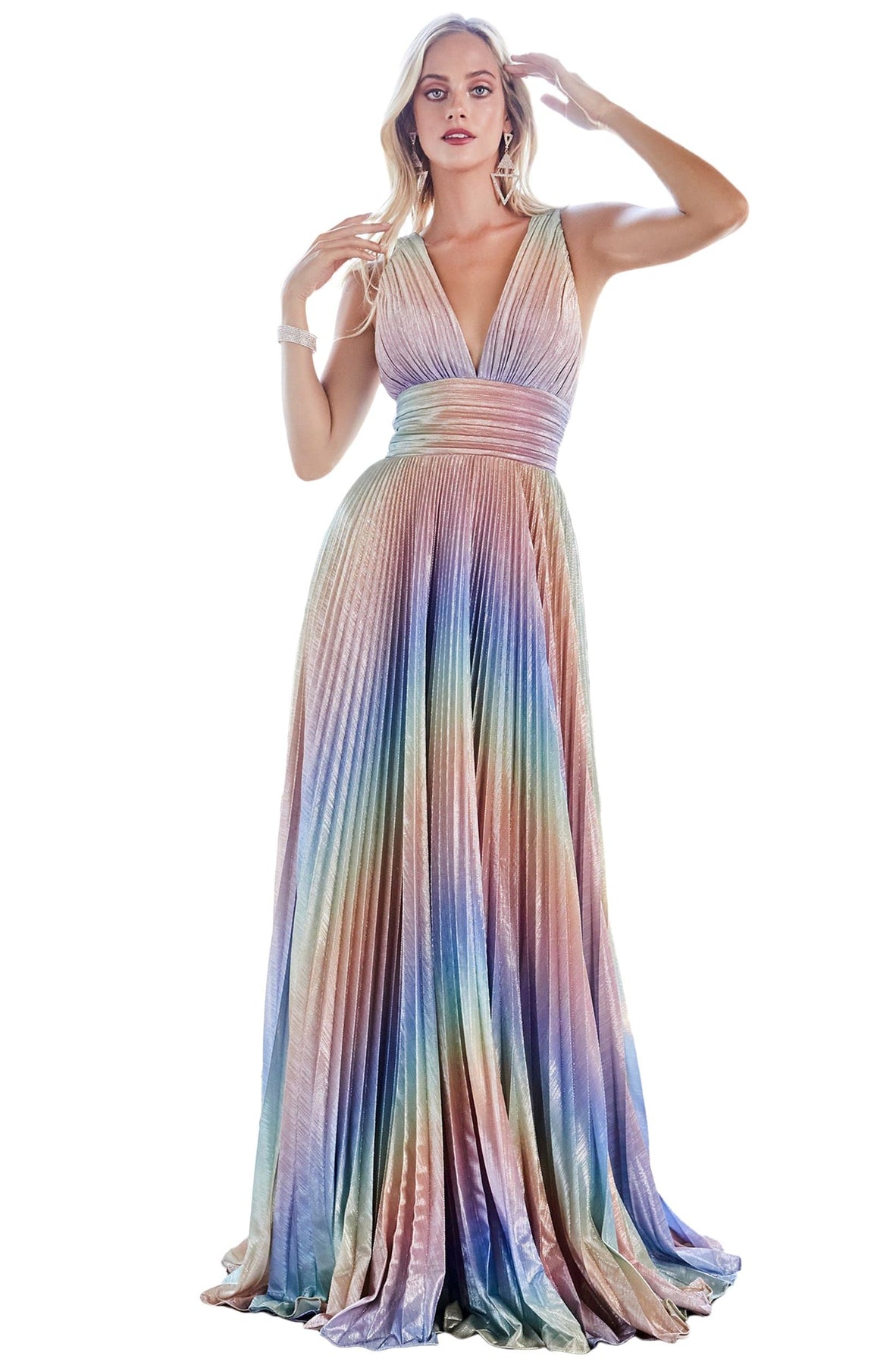 Cinderella Divine - CW223 Strappy Plunging V-Neck Gown Prom Dresses 2 / Multi