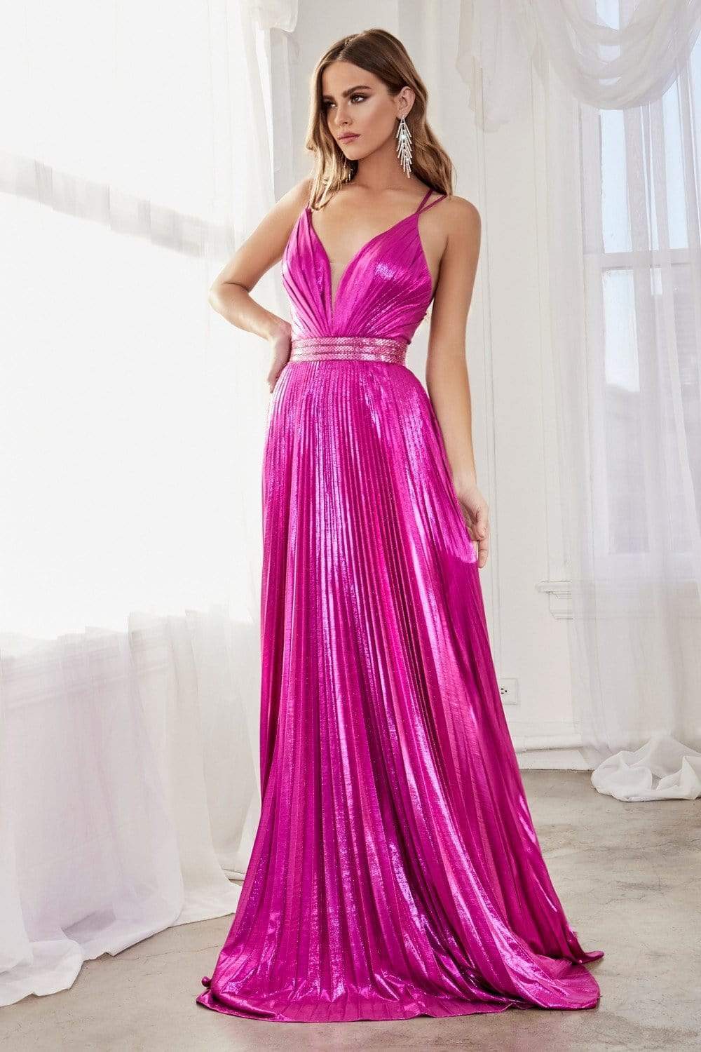 Cinderella Divine - CW230 Metallic Lame Plunging Sweetheart Gown Evening Dresses 2 / Magenta