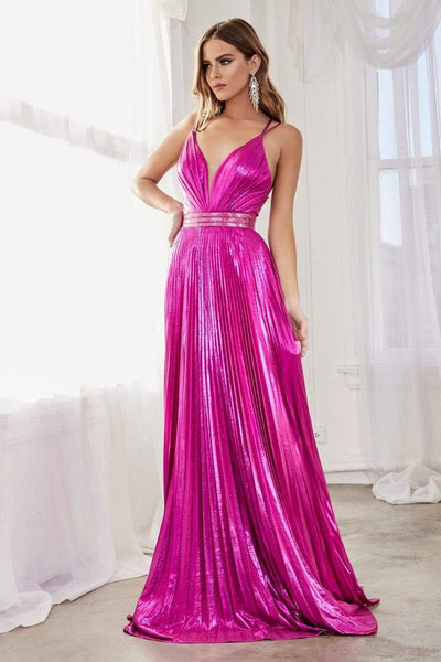 Cinderella Divine - CW230 Metallic Lame Plunging Sweetheart Gown Evening Dresses 2 / Magenta