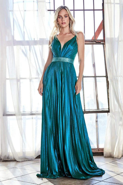 Cinderella Divine - CW230 Metallic Lame Plunging Sweetheart Gown Evening Dresses 2 / Peacock