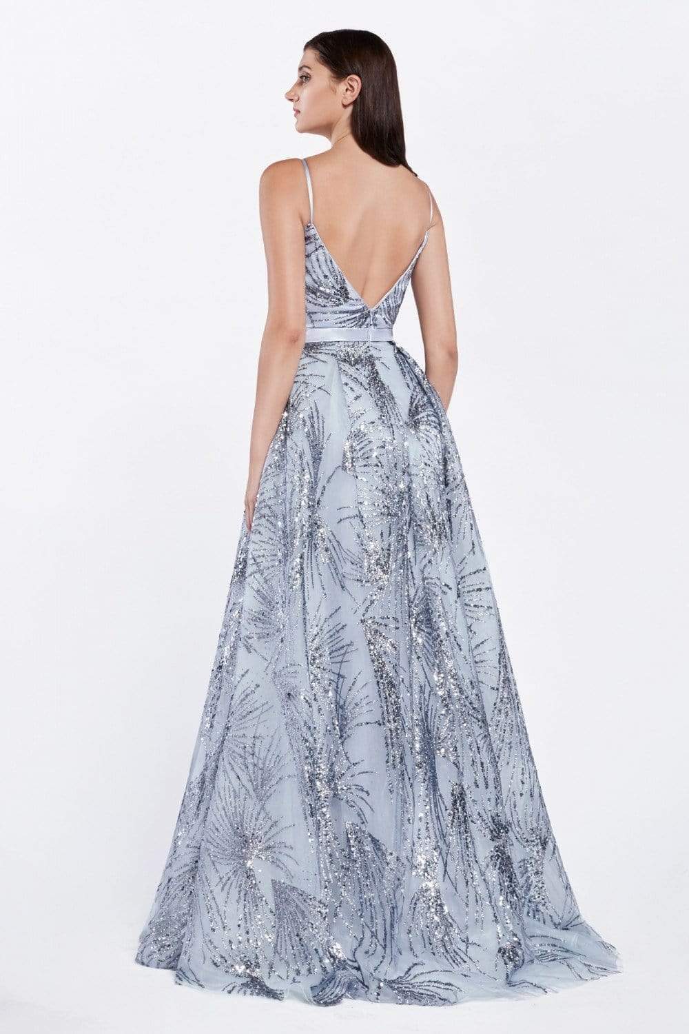 Cinderella Divine - CZ0016 Glitter Print Deep V-neck Ballgown Prom Dresses