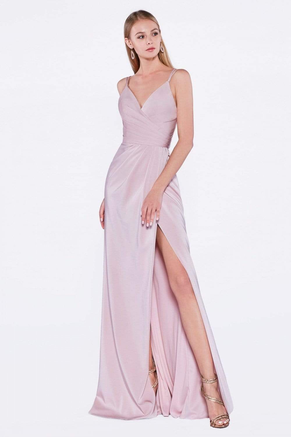 Cinderella Divine - Draped Wrap Bodice High Slit Gown KC1850  - 1 pc Tea Rose in Size 4 Available CCSALE