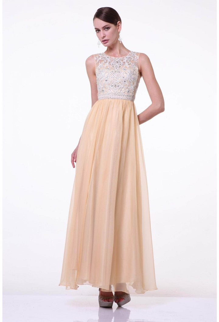 Cinderella Divine - Beaded Sleeveless A-Line Prom Gown J710 In Neutral