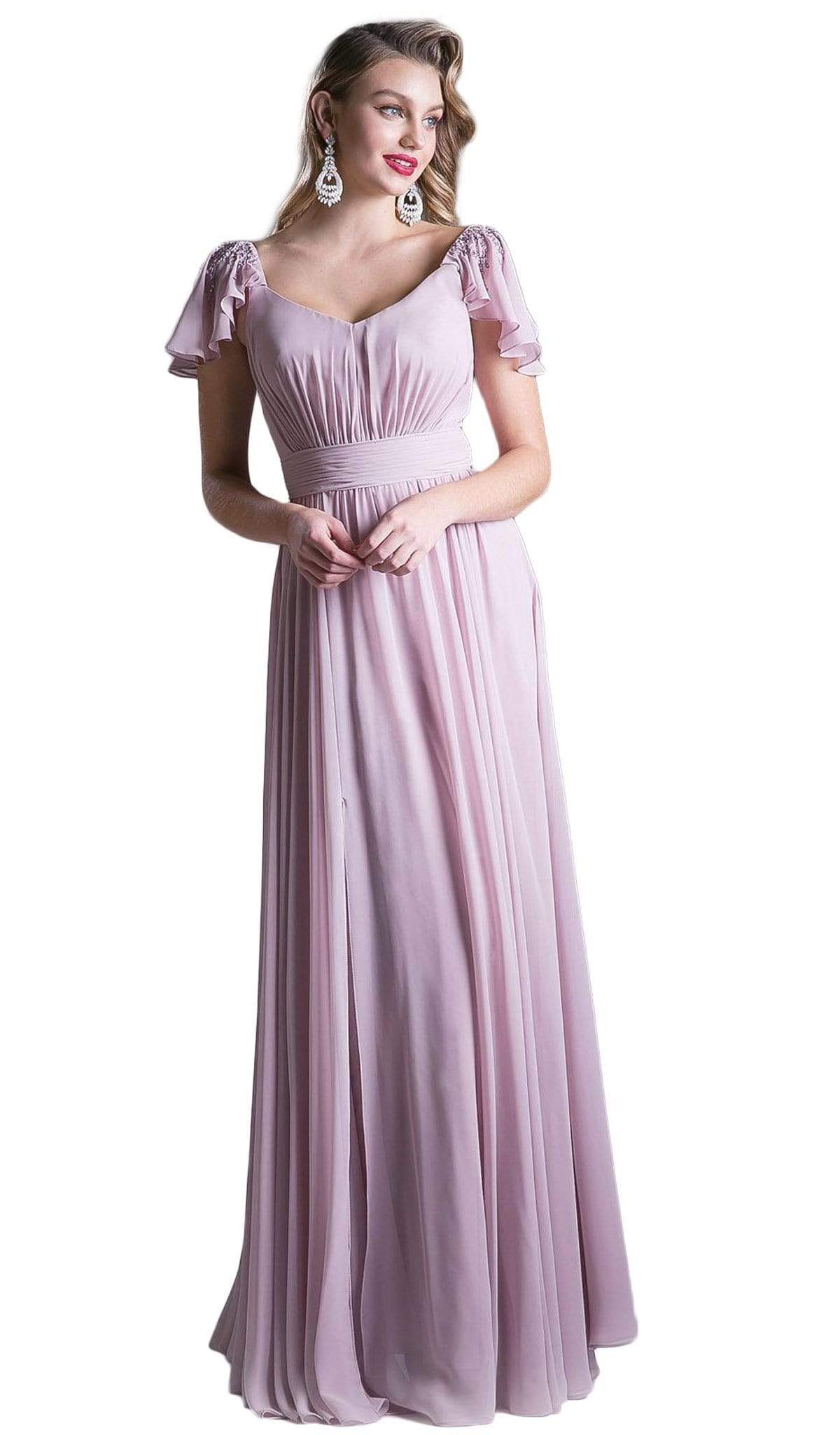 Cinderella Divine - Embellished Ruched Wide V-neck A-line Dress Special Occasion Dress XS / Rose