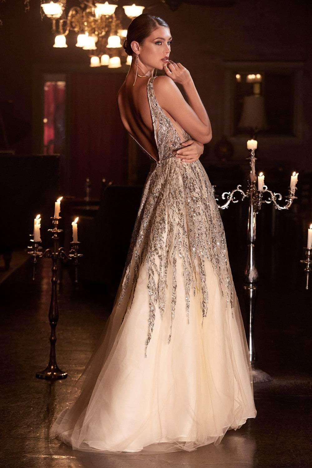 Cinderella Divine - Embellished Sleeveless Prom Dress C135 - 1 pc Champagne In Size 12 Available CCSALE 12 / Champagne