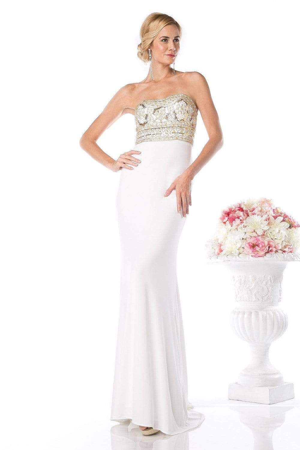 Cinderella Divine - Fitted Embellished Strapless Evening Dress Special Occasion Dress 2 / Cream