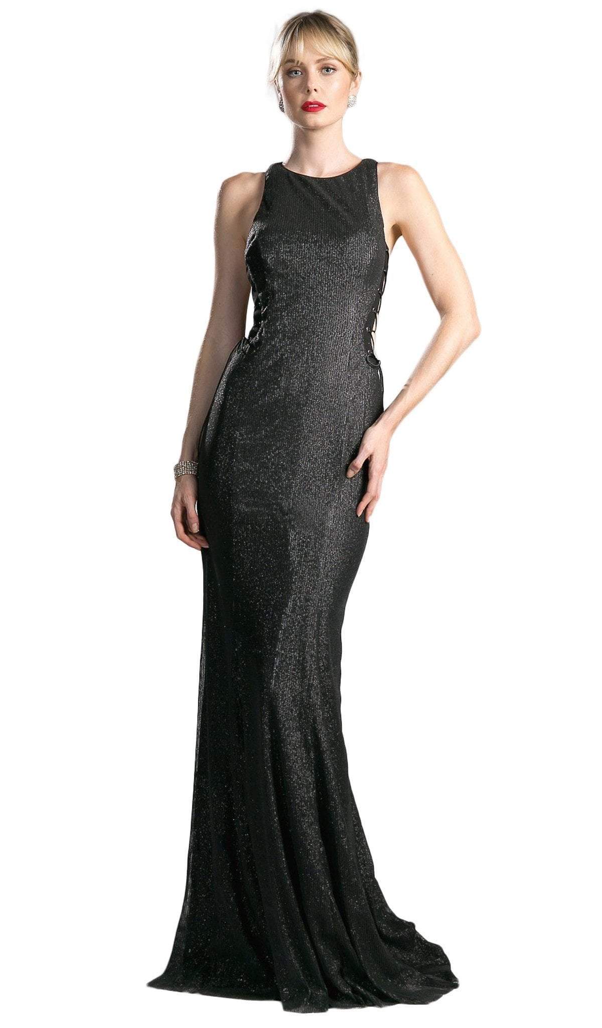 Cinderella Divine - Fitted Side Laced Up Evening Dress Special Occasion Dress 2 / Black