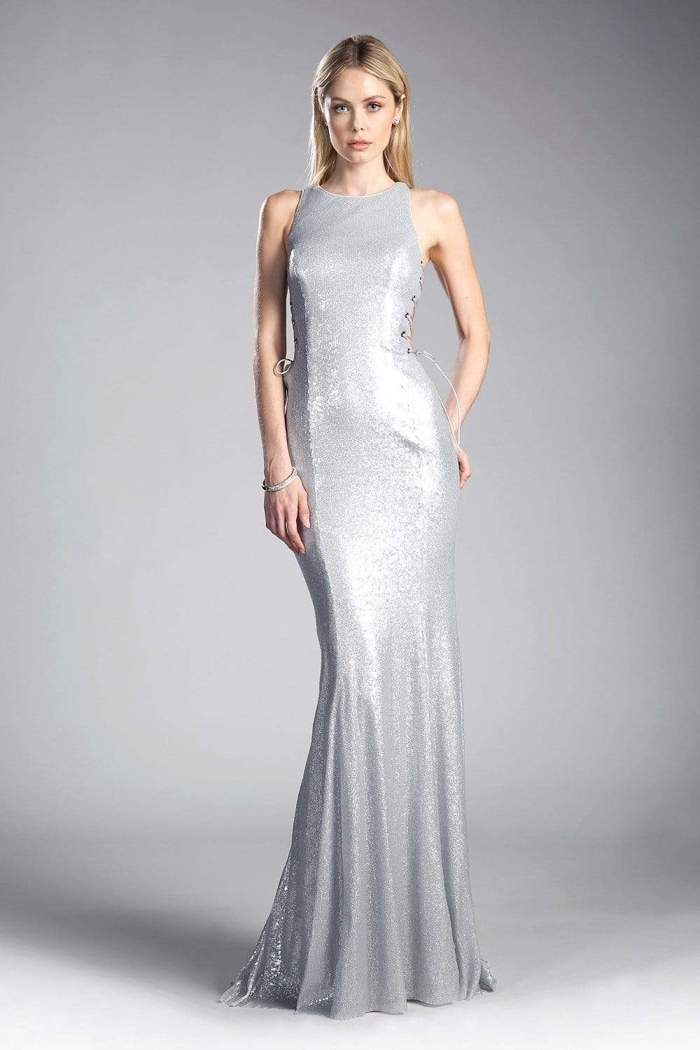 Cinderella Divine - Fitted Side Laced Up Evening Dress Special Occasion Dress 2 / Silver