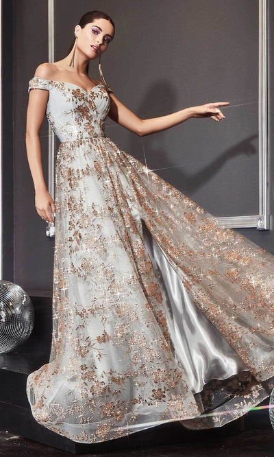 Cinderella Divine - Floral Print A-Line Prom Gown CB069 - 1 pc Gold Mist In Size 10 Available CCSALE 10 / Gold Mist