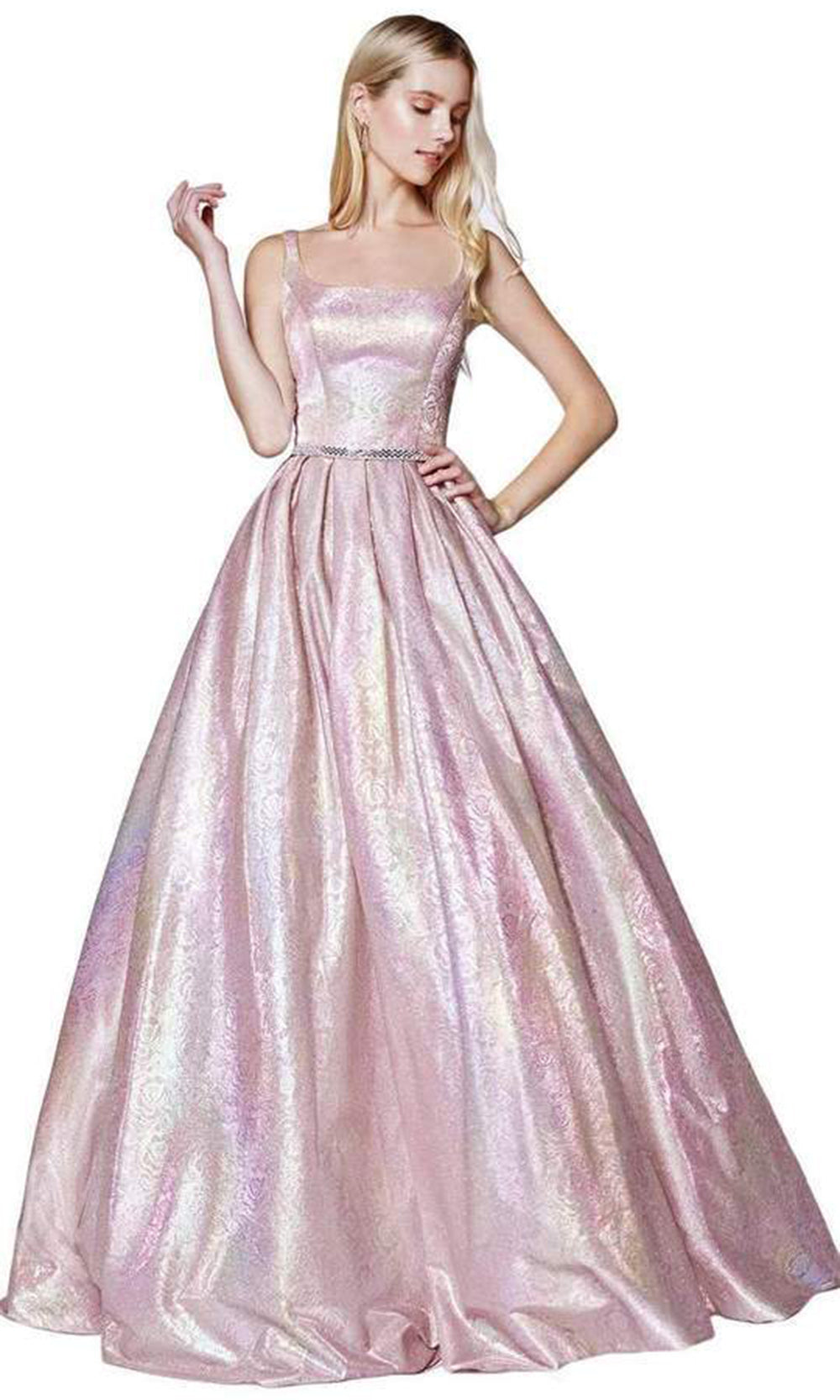 Cinderella Divine - Floral Square Pleated Ballgown KC880 In Pink