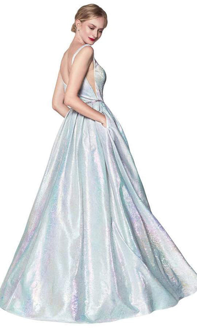 Cinderella Divine - Floral Square Pleated Ballgown KC880 In Silver