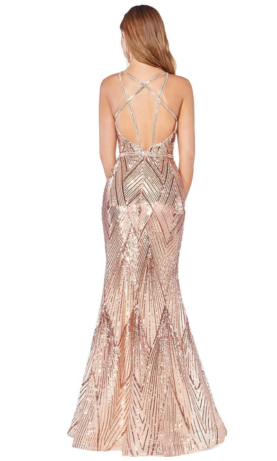 Cinderella Divine - Long Geo-Sequined Dress J9665SC In Gold