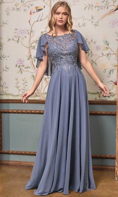 Cinderella Divine HT101 - Illusion Bateau Formal Dress Special Occasion Dress 6 / Smoky Blue