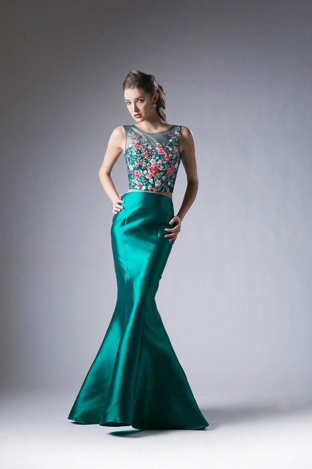 Cinderella Divine - HW03 Two Piece Floral Appliqued Mermaid Gown Special Occasion Dress
