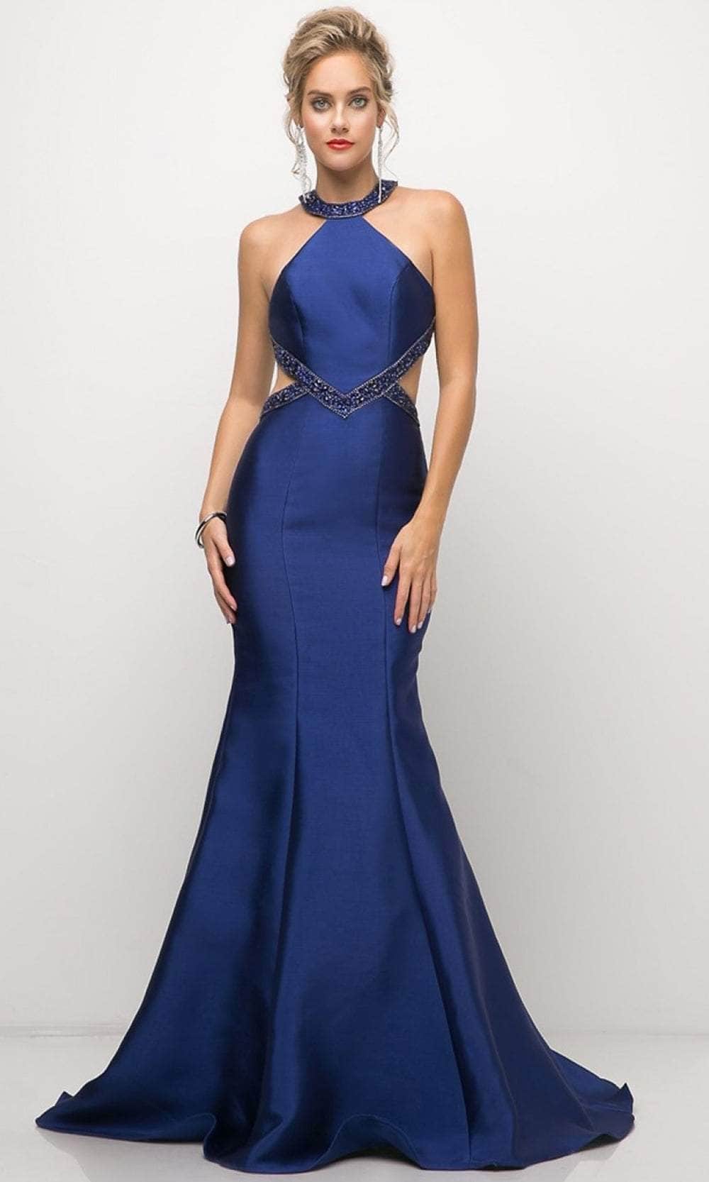 Cinderella Divine J767 - Beaded Halter Evening Dress Special Occasion Dress 4 / Navy