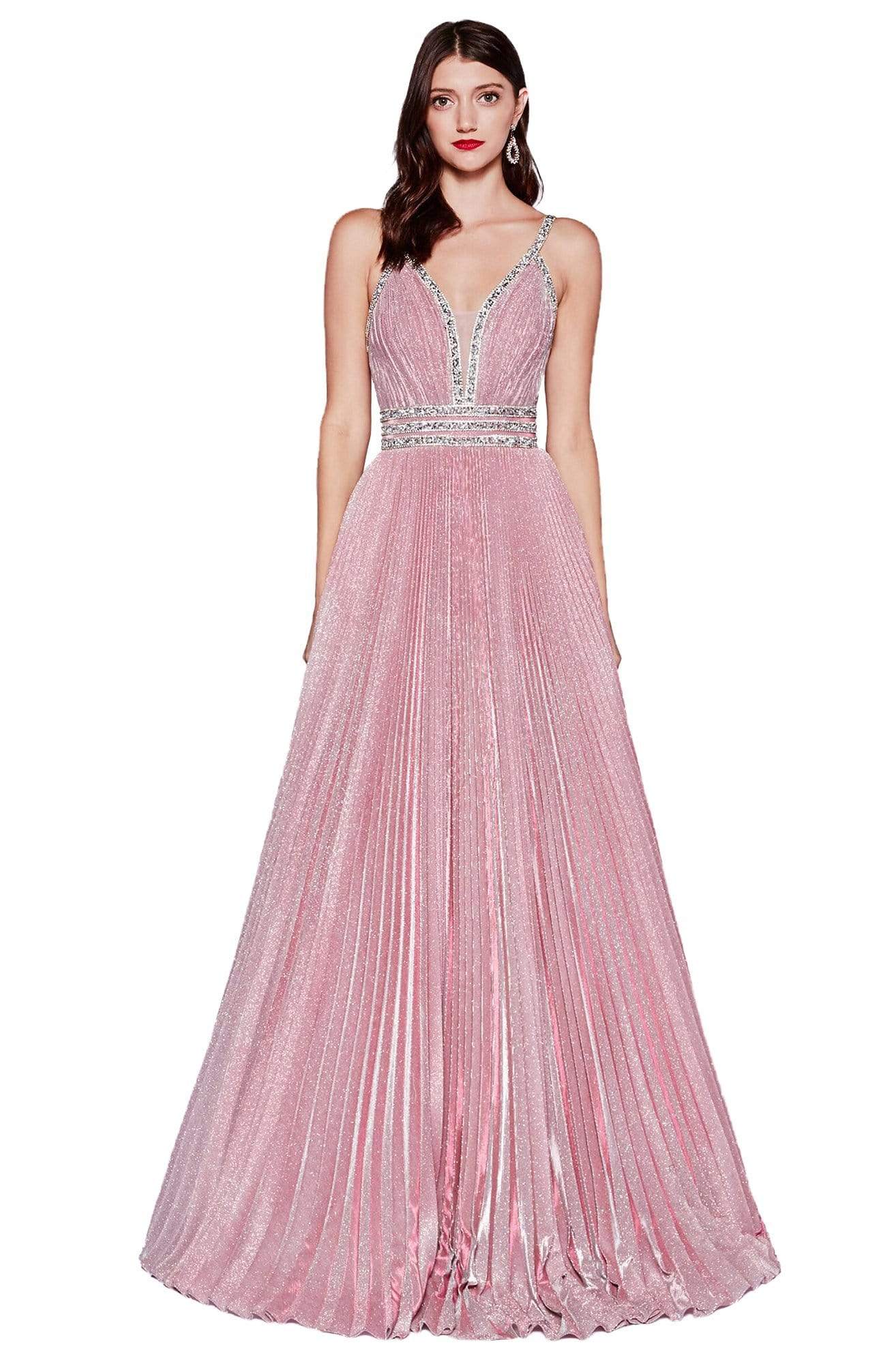 Cinderella Divine - J8589 Jewel-Trimmed Pleated Dress Evening Dresses 2 / Metallic Blush