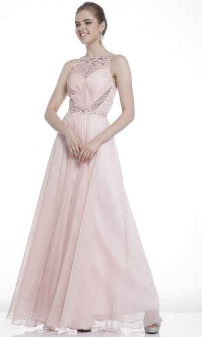 Cinderella Divine JC3373 - Crystal Embellished Pleated Long Dress Special Occasion Dress 4 / Blush