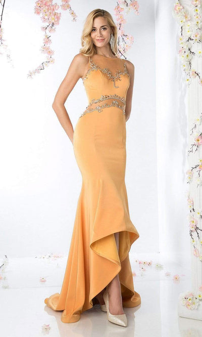 Cinderella Divine - Illusion Jewel Neck Sheath Dress SL765SC In Orange