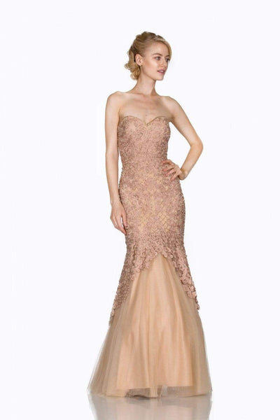 Cinderella Divine - KC1701 Beaded Lace Sweetheart Mermaid Gown Special Occasion Dress 2 / Gold