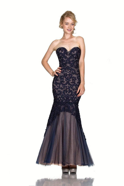 Cinderella Divine - KC1701 Beaded Lace Sweetheart Mermaid Gown Special Occasion Dress 2 / Navy Nude