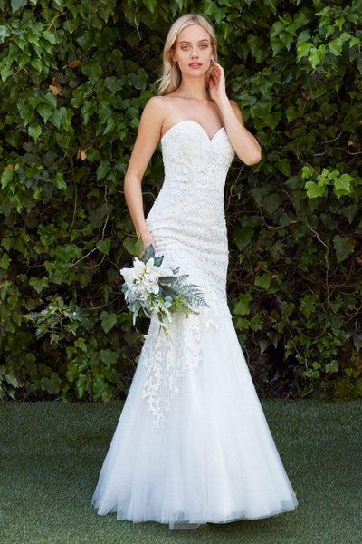 Cinderella Divine - KC1701 Beaded Lace Sweetheart Mermaid Gown Special Occasion Dress 2 / Off White