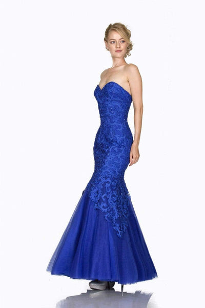 Cinderella Divine - KC1701 Beaded Lace Sweetheart Mermaid Gown Special Occasion Dress 2 / Royal