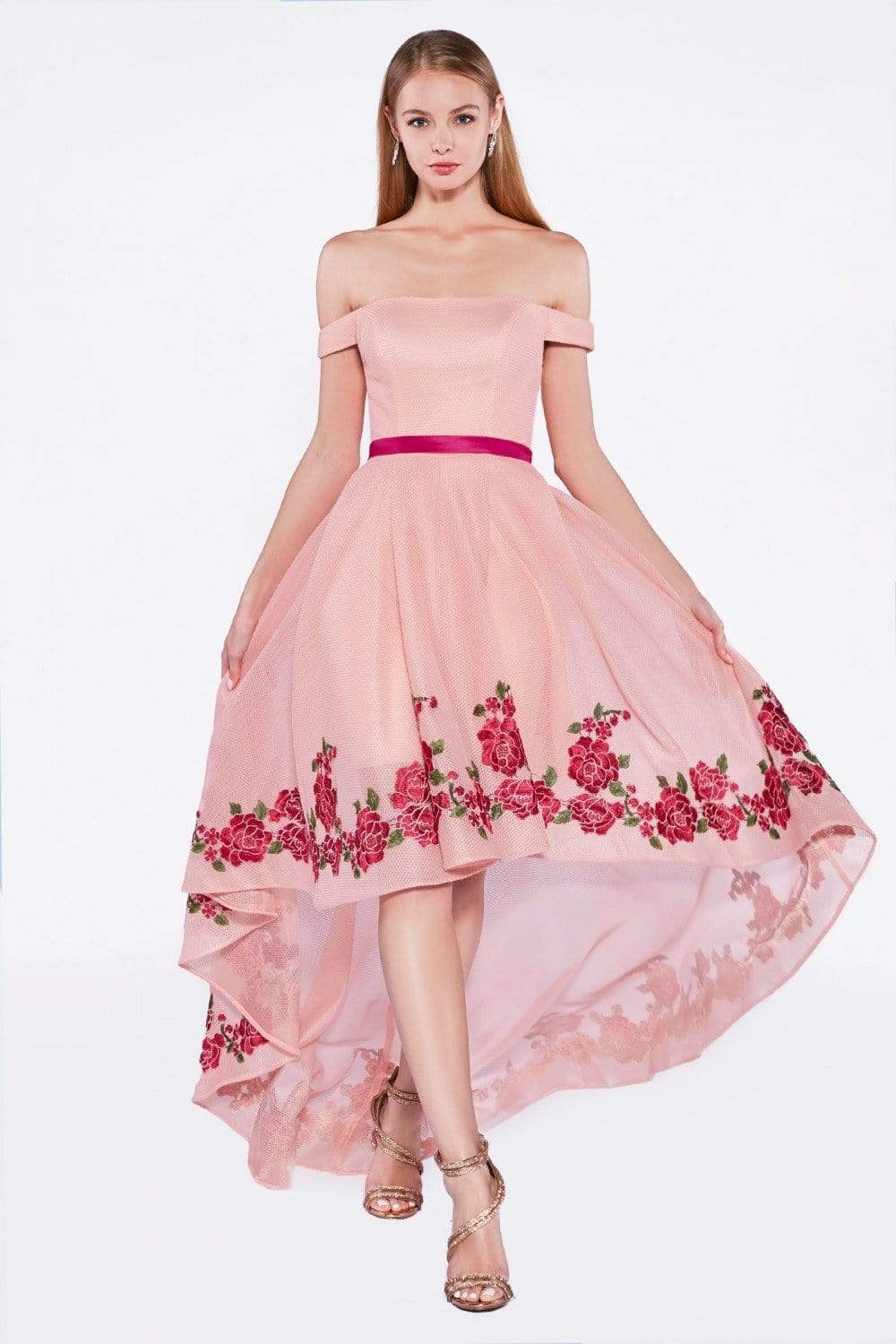 Cinderella Divine - KC1770 Off-Shoulder A-Line High Low Dress Special Occasion Dress 4 / Peach