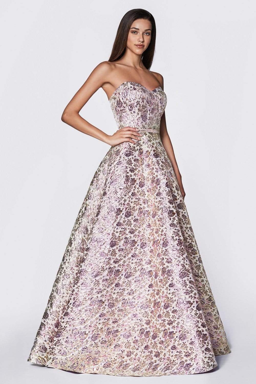 Cinderella Divine - KC19064 Strapless Brocade Sweetheart Ballgown Special Occasion Dress 2 / Purple