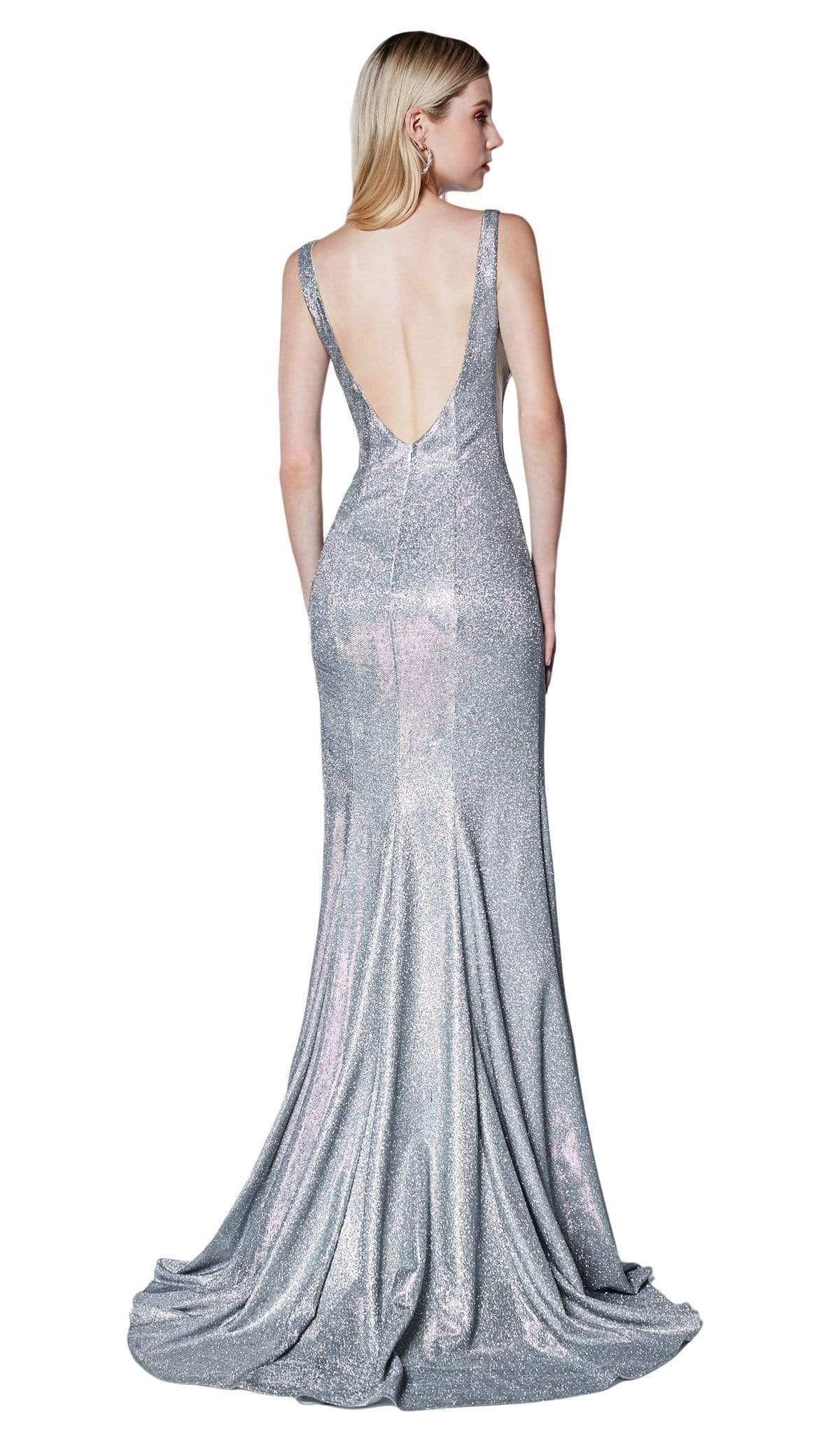 Cinderella Divine - KC876 Sexy Metallic Glitter Gown with Slit Evening Dresses