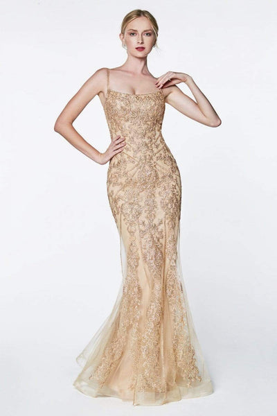 Cinderella Divine - KC885 Sleeveless Sparkly Beaded Lace Mermaid Gown Special Occasion Dress 4 / Champagne