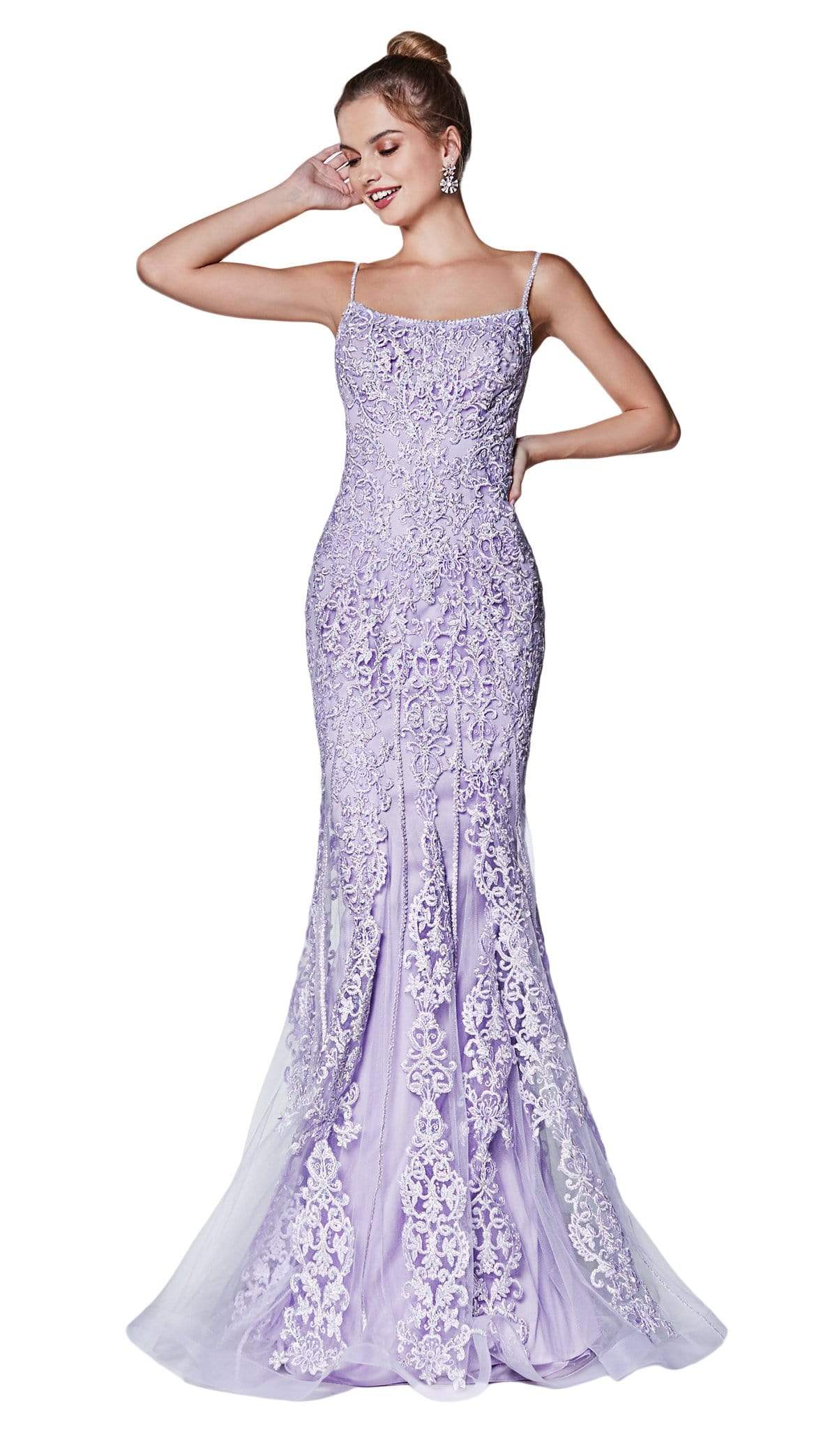 Cinderella Divine - KC885 Sleeveless Sparkly Beaded Lace Mermaid Gown Special Occasion Dress 4 / Lilac