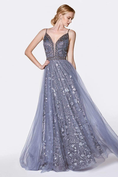 Cinderella Divine - KC888 Sleeveless Sheer Plunging Neck Glitter Gown Special Occasion Dress 2 / Midnight
