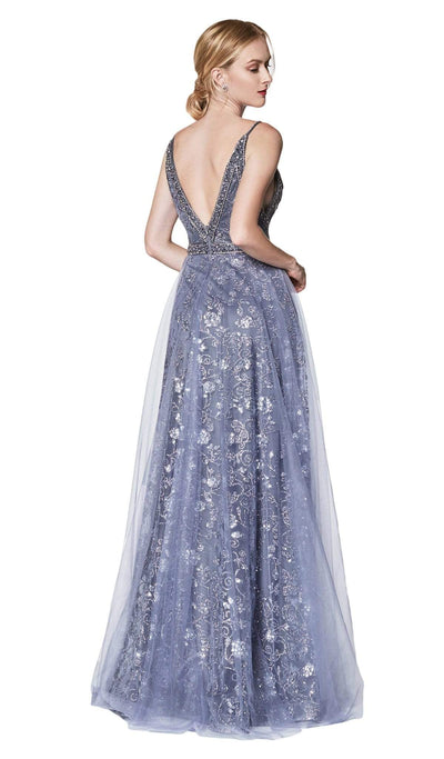 Cinderella Divine - KC888 Sleeveless Sheer Plunging Neck Glitter Gown Special Occasion Dress