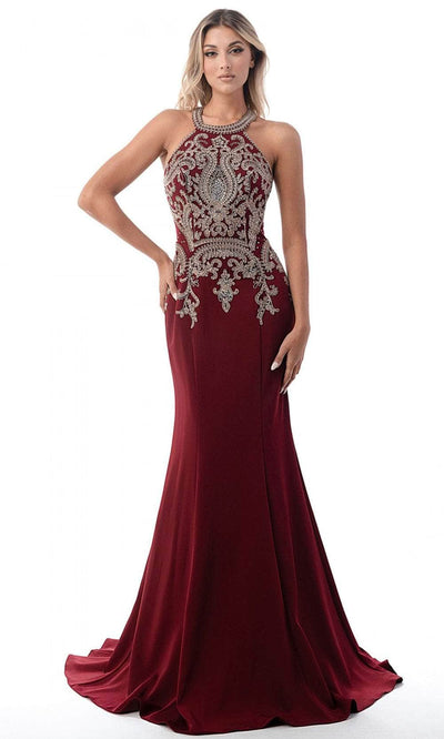 Cinderella Divine KV1001 - Sculpted Intricately Embroidered Gown Special Occasion Dress 2 / Burgundy