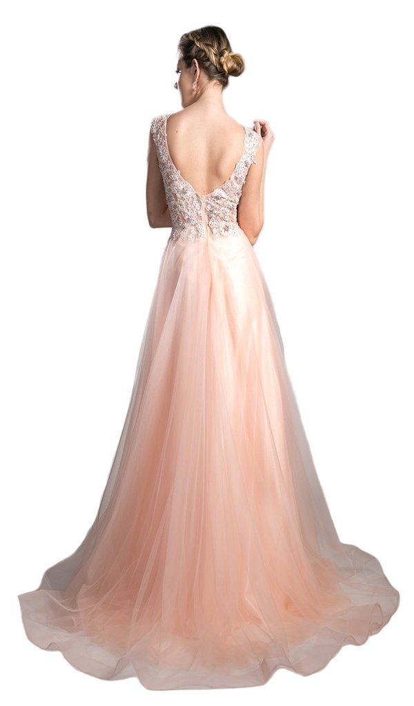 Cinderella Divine KV1015 Embellished Scoop Neck A-line Dress CCSALE 12 / Peach