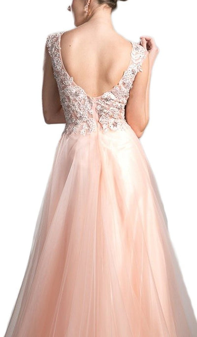 Cinderella Divine KV1015 Embellished Scoop Neck A-line Dress CCSALE 12 / Peach