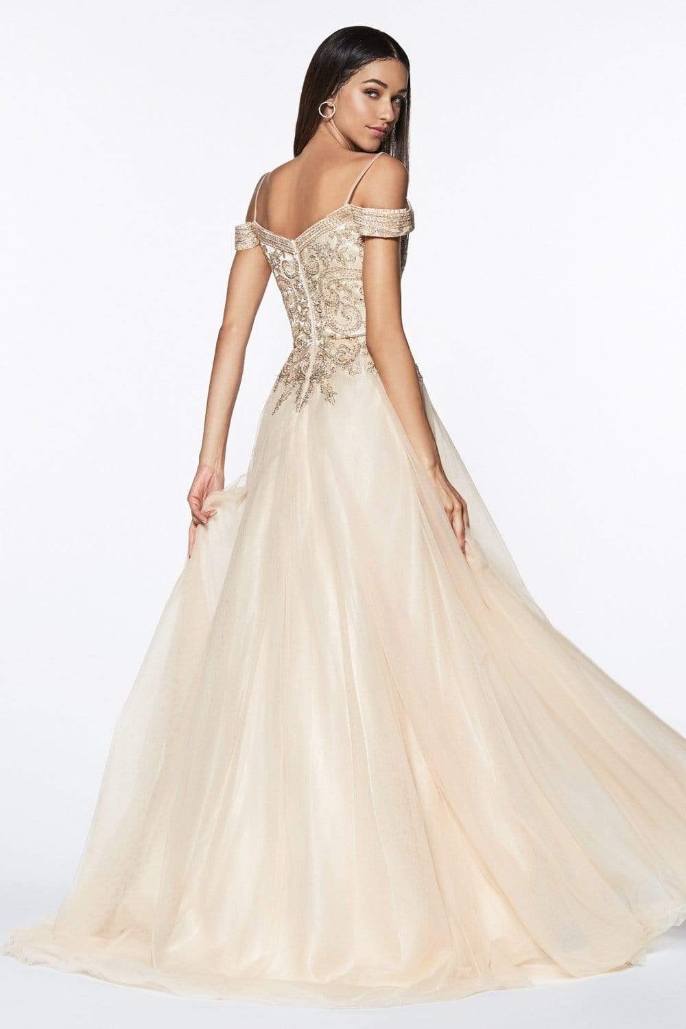 Cinderella Divine - KV1032 Beaded Off-Shoulder A-Line Gown Special Occasion Dress