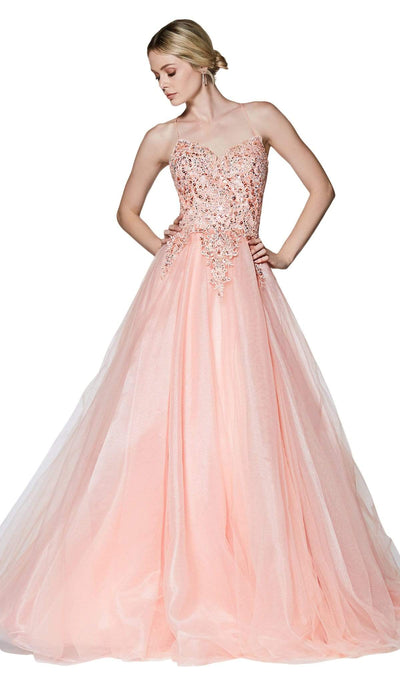 Cinderella Divine - KV1037 Adorned Lace Bodice Tulle Gown Special Occasion Dress 2 / Blush