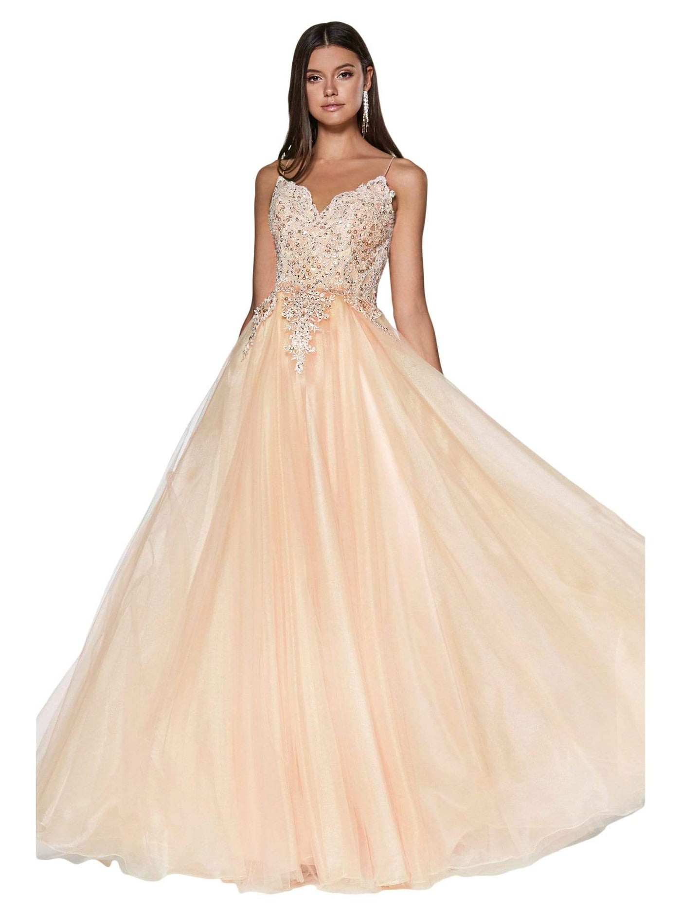 Cinderella Divine - KV1037 Adorned Lace Bodice Tulle Gown Special Occasion Dress 2 / Champagne