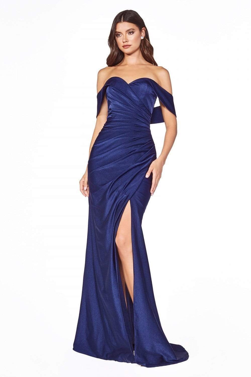Cinderella Divine - KV1050SC Off Shoulder Fitted Jersey Evening Gown