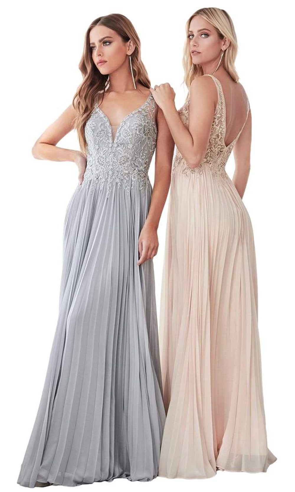 Cinderella Divine - Lace Appliqued A-Line Dress CD0158 - 1 pc Silver In Size L Available CCSALE L / Silver