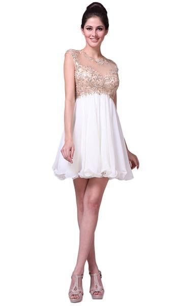 Cinderella Divine - Lace Appliqued Bodice Empire Waist Cocktail Dress 71 - 1 pc Cream In Size 12 Available CCSALE 12 / Cream