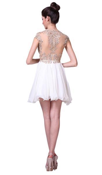 Cinderella Divine - Lace Appliqued Bodice Empire Waist Cocktail Dress 71 - 1 pc Cream In Size 12 Available CCSALE 12 / Cream