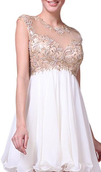 Cinderella Divine - Lace Appliqued Bodice Empire Waist Cocktail Dress 71 - 1 pc Cream In Size 12 Available CCSALE 12 / Cream