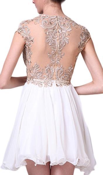 Cinderella Divine - Lace Appliqued Bodice Empire Waist Cocktail Dress 71 - 1 pc Cream In Size 12 Available CCSALE 12 / Cream