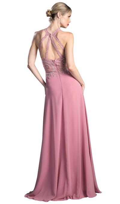 Cinderella Divine Long Illusion Jewel Tonal Appliqued Evening Gown - 1 pc Champagne In Size L Available CCSALE L / Champagne