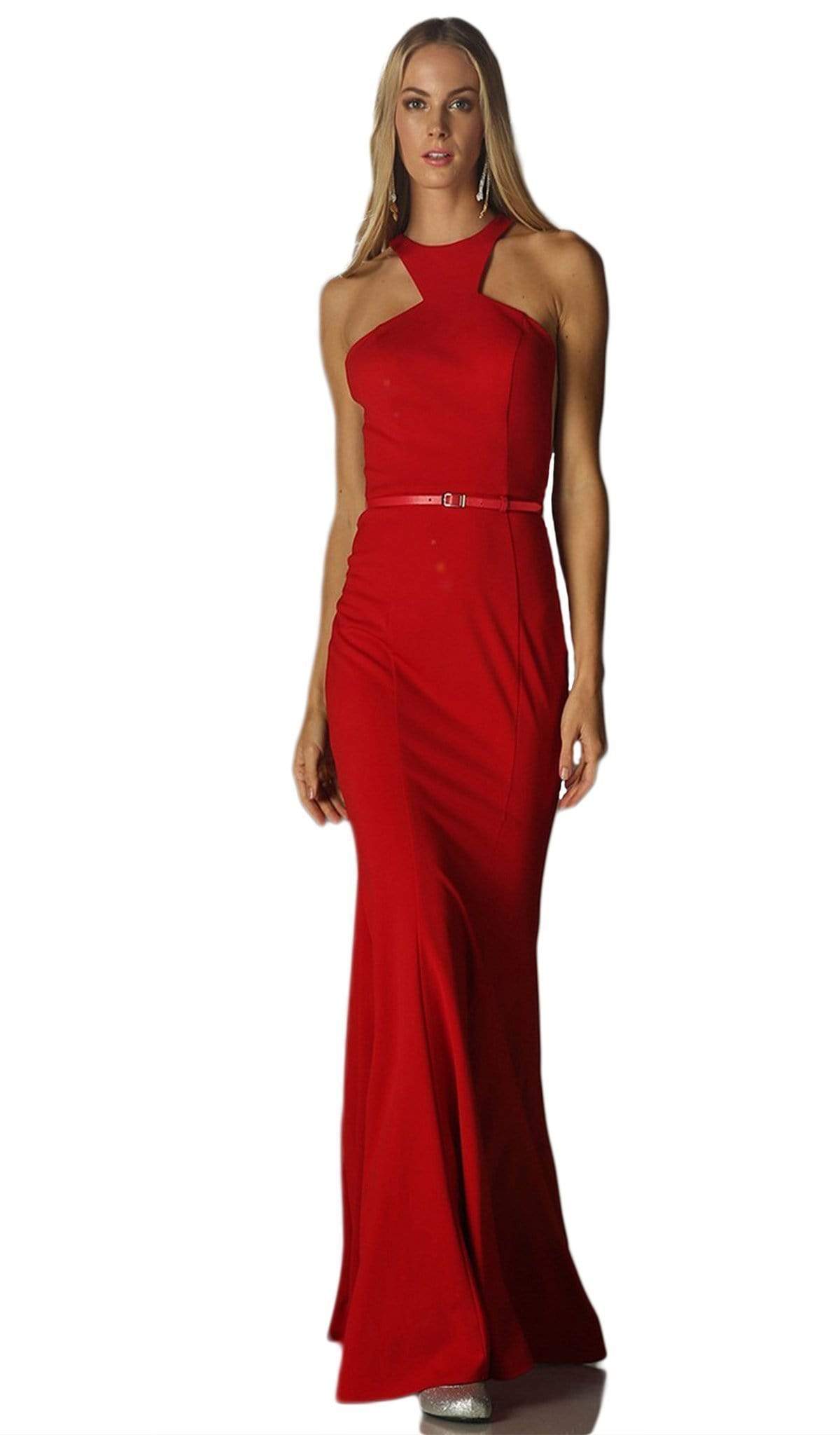 Cinderella Divine - Long Sleeveless Halter Fitted Dress Special Occasion Dress XS / Red